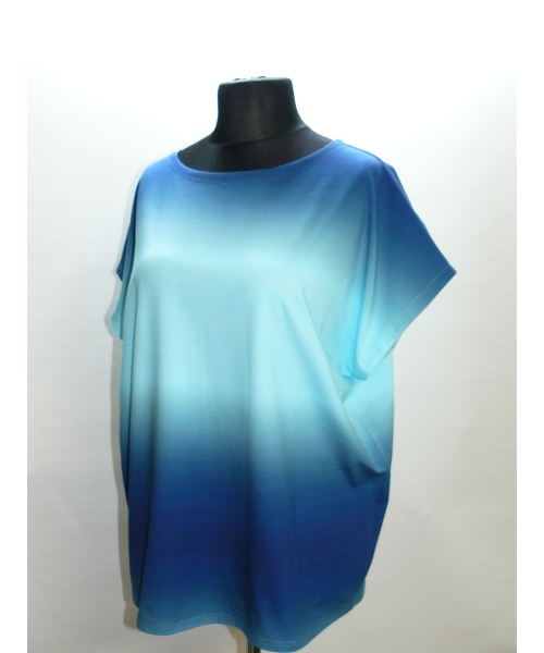 Bluzka oversize z rozmytym efektem OMBRE ciemny niebieski /turkus